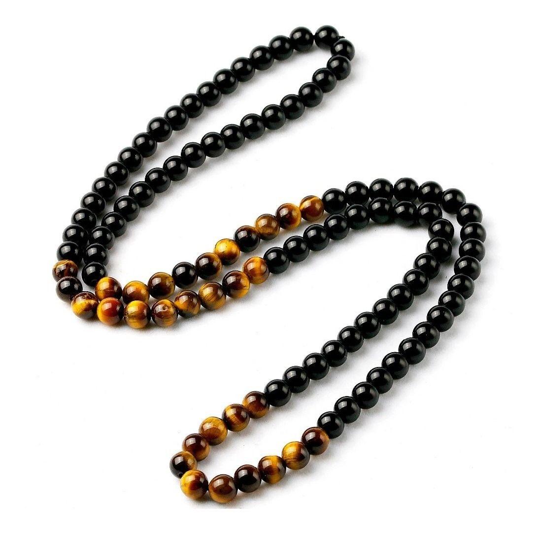Collar De Piedra Onix Y Ojo De Tigre 8mm Hombre Mujer 2020-0