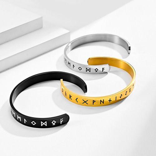 Pulsera Vikinga Runas Black Hombre Moda Acero Quirurgico-3