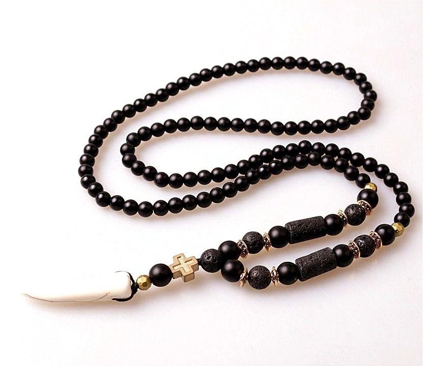 Collar Piedra Onix Volcanica Diente Hombre Mujer Moda 2020-0