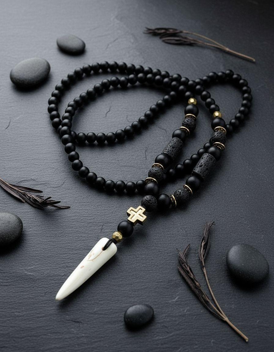 Collar Piedra Onix Volcanica Diente Hombre Mujer Moda 2020-1