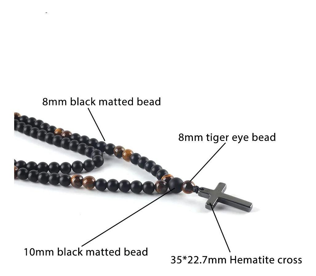 Collar Caballero Cruz Piedra Onix Y Ojo De Tigre Moda 2019 I-2