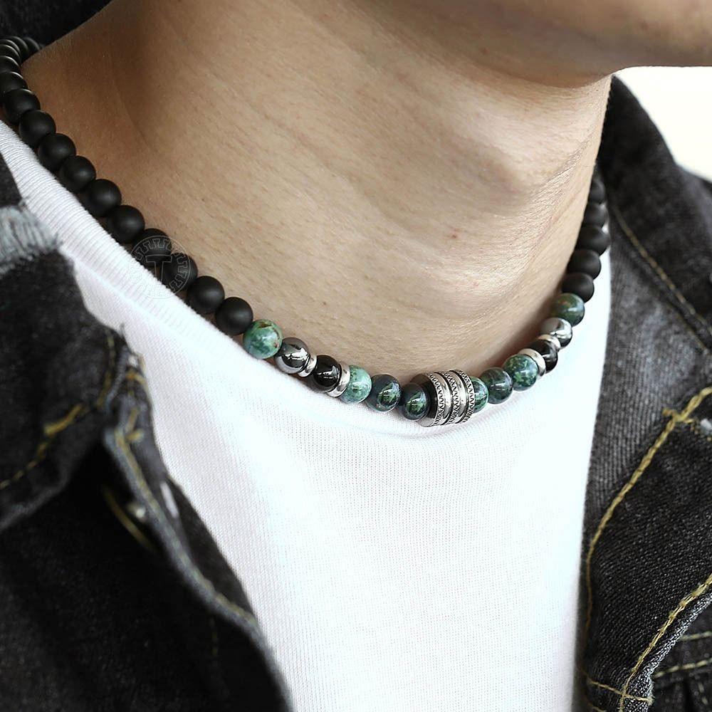 Collar Piedra Onix Y Jaspe Hombre Moda Unisex-1