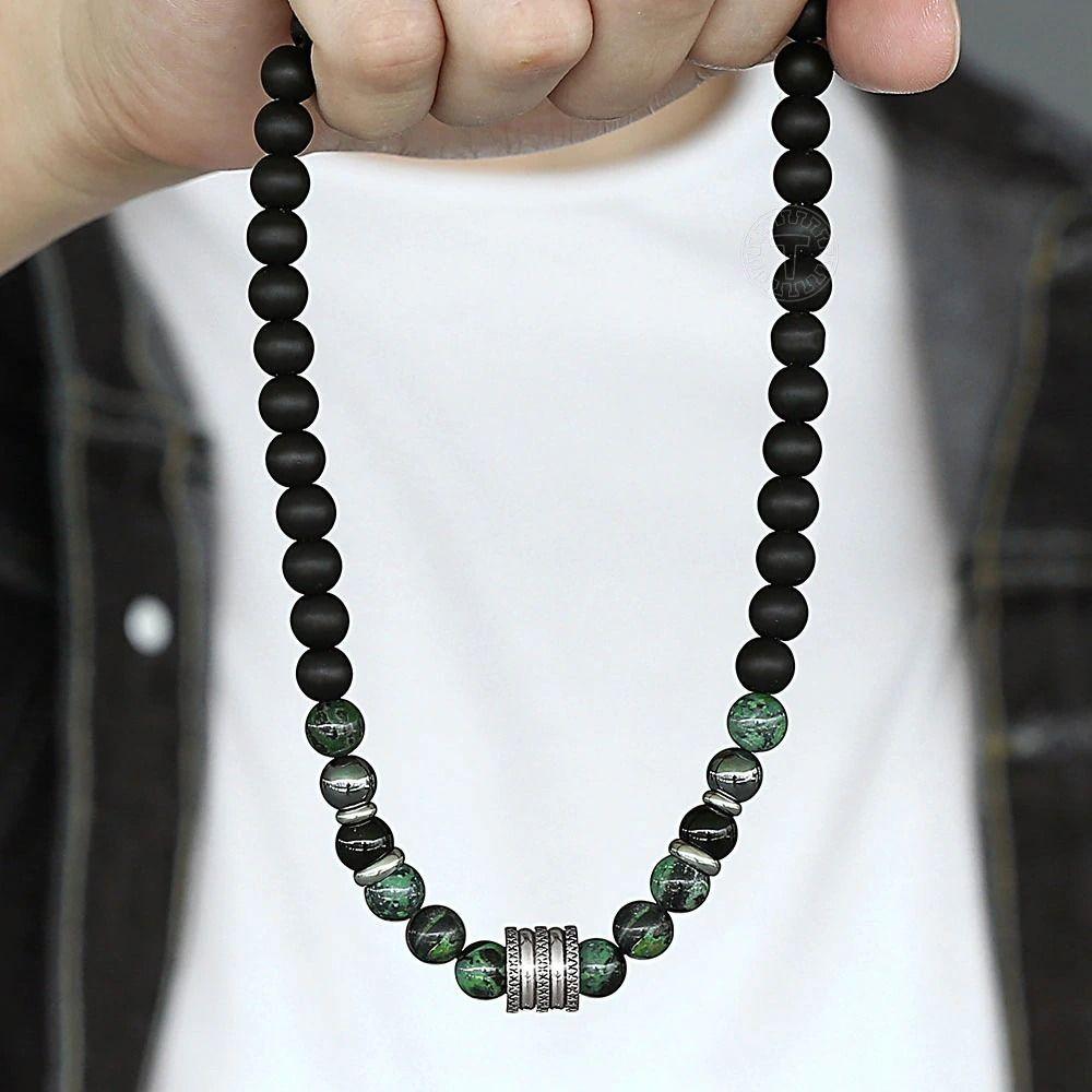 Collar Piedra Onix Y Jaspe Hombre Moda Unisex-2