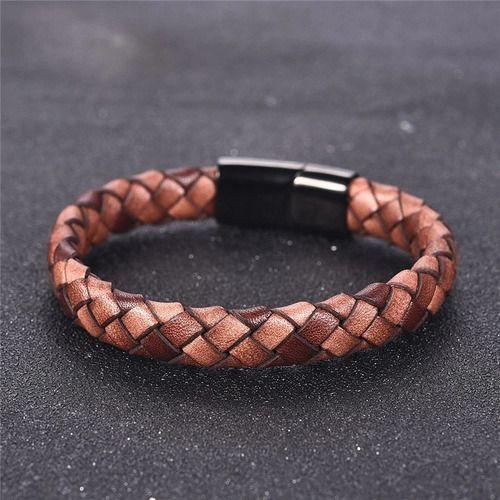 Pulsera De Cuero Cafe Hombre Caballero  Elegante Y Juvenil I-2