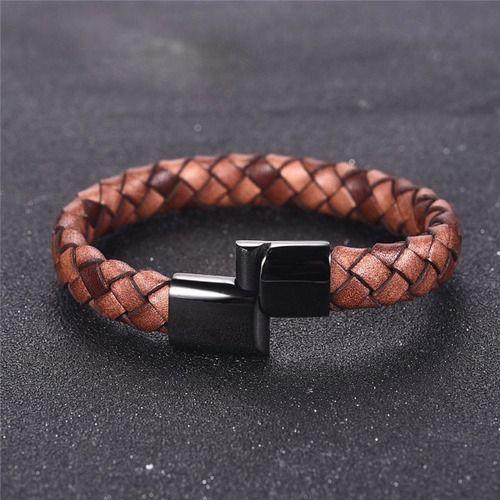 Pulsera De Cuero Cafe Hombre Caballero  Elegante Y Juvenil I-3