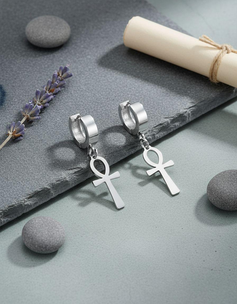 Aros Punk Cruz Egipcia Silver Hombre Mujer Moda 2020--2