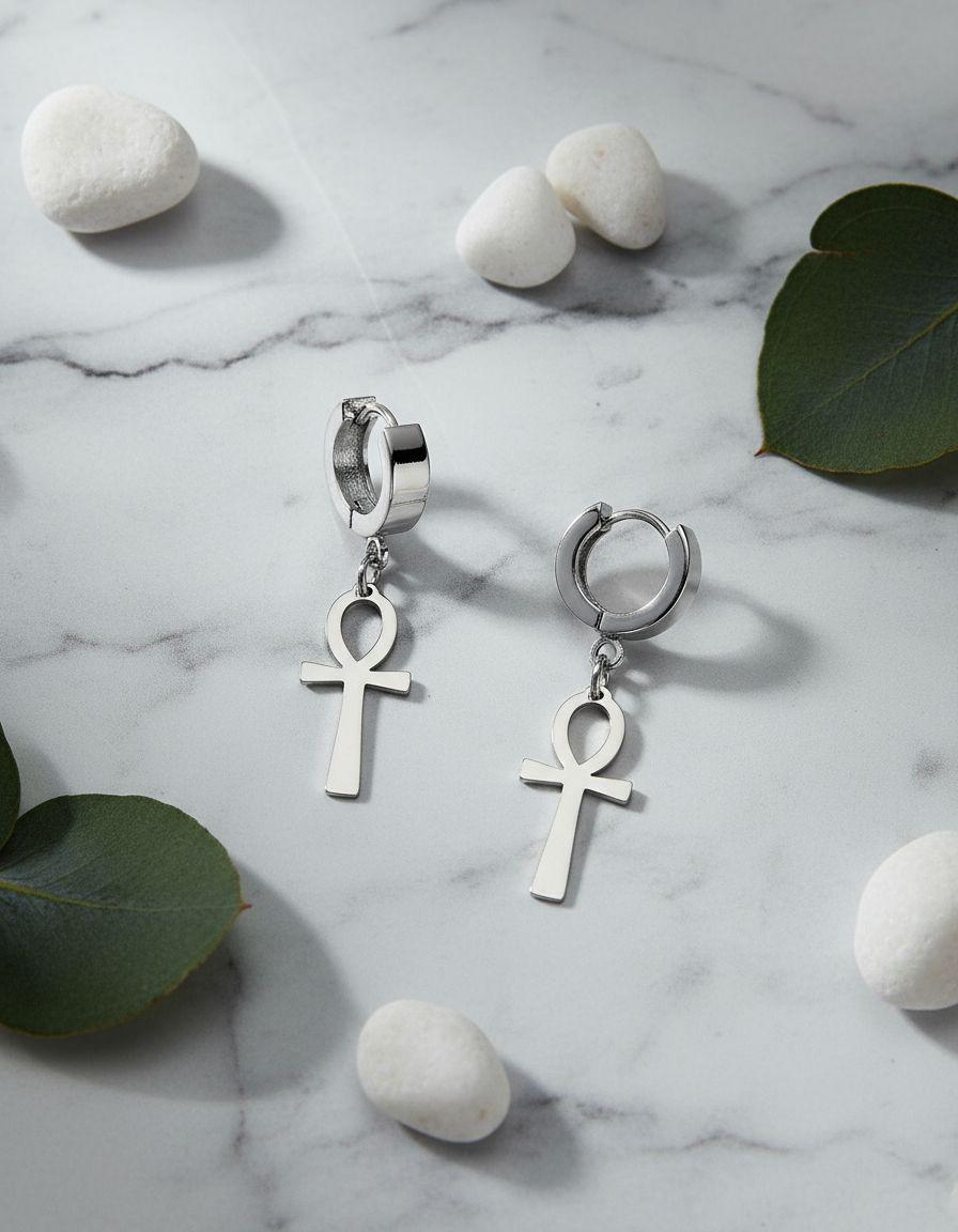 Aros Punk Cruz Egipcia Silver Hombre Mujer Moda 2020--3