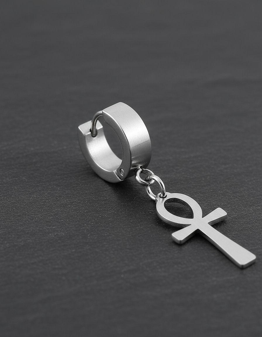 Aros Punk Cruz Egipcia Silver Hombre Mujer Moda 2020--7