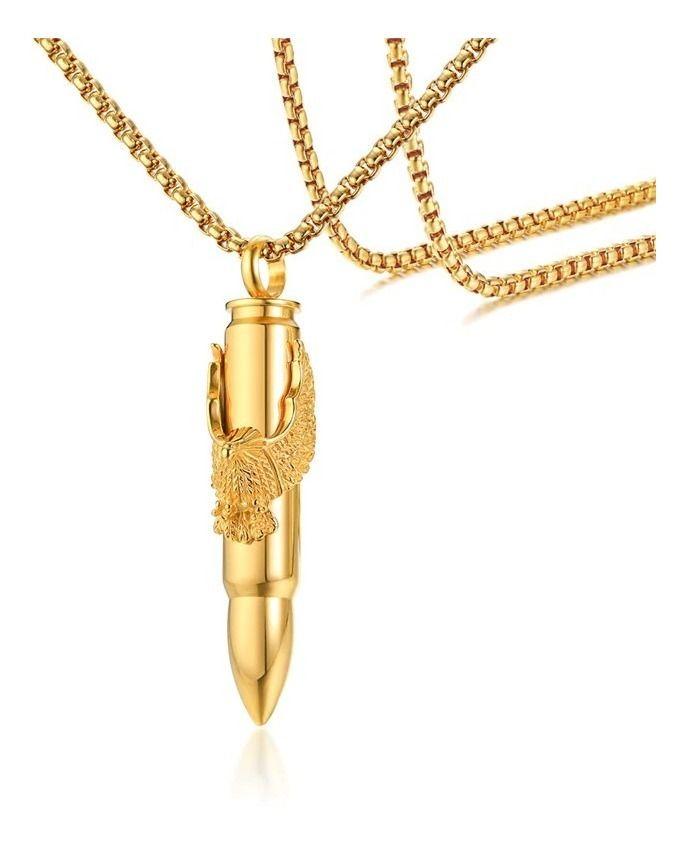 Collar Bala Y Aguila Gold Titanio Hombre Moda Masculina 2021-0