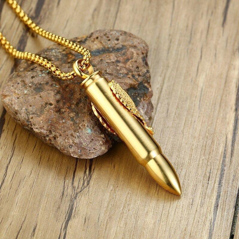 Collar Bala Y Aguila Gold Titanio Hombre Moda Masculina 2021-2
