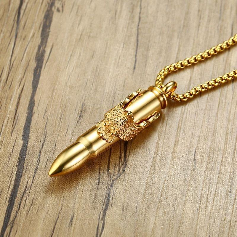 Collar Bala Y Aguila Gold Titanio Hombre Moda Masculina 2021-3
