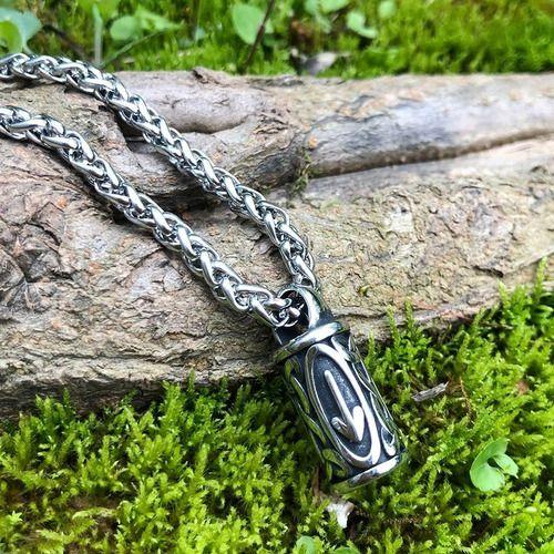 Collar Vikingo Odin Titanio Runa Nordica Tiwaz Silver-3