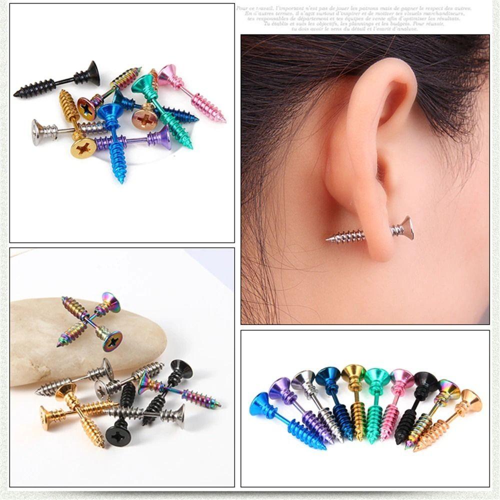 Aros Punk Tornillo Black Hombre Mujer Earing Moda 2022-3
