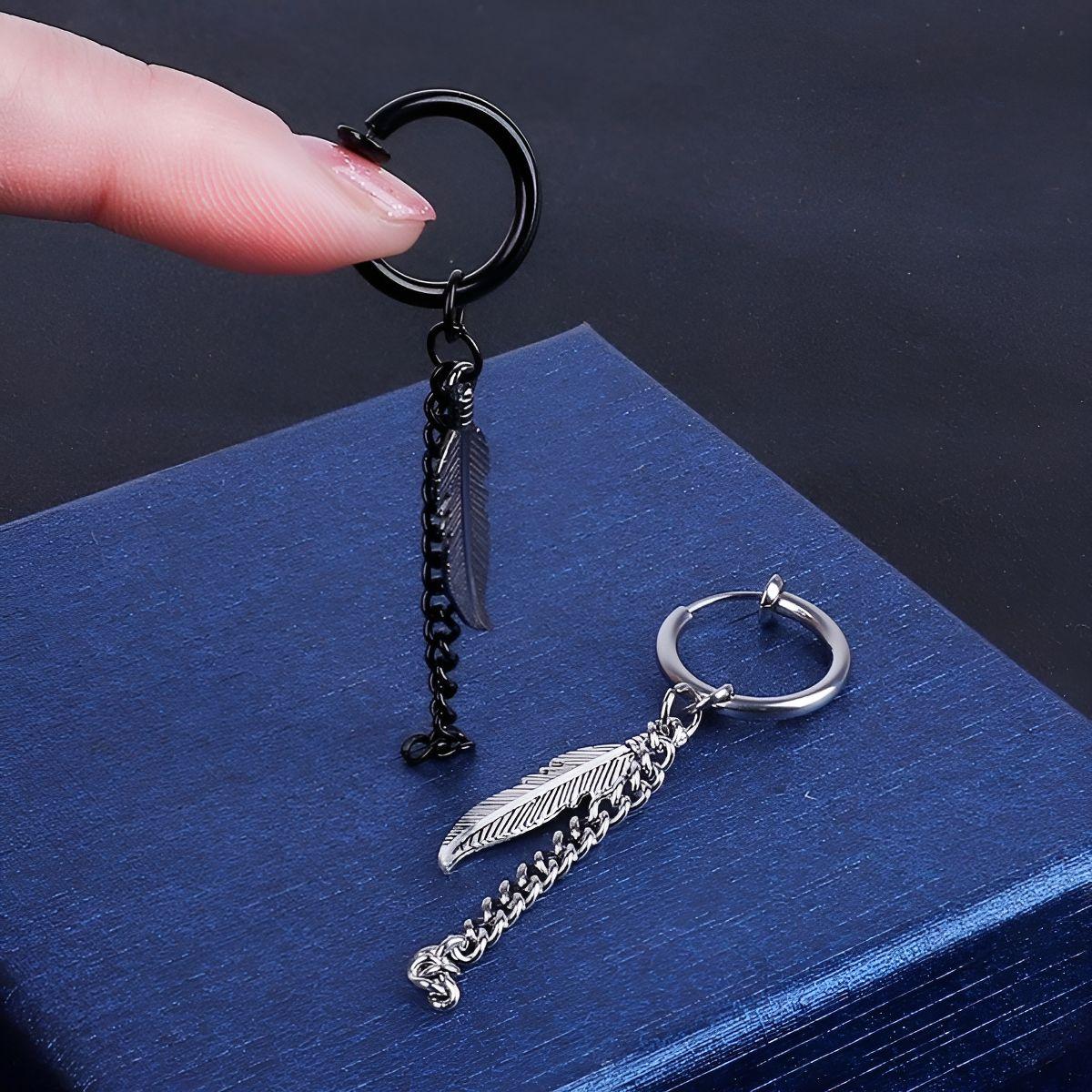 Aros Punk Plumas Black Space A Presion Hombre Mujer 2022-2