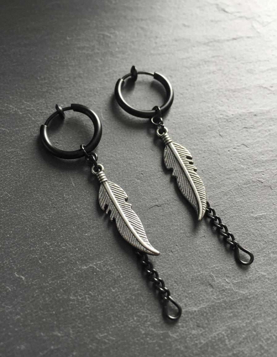 Aros Punk Plumas Black Space A Presion Hombre Mujer 2022-3