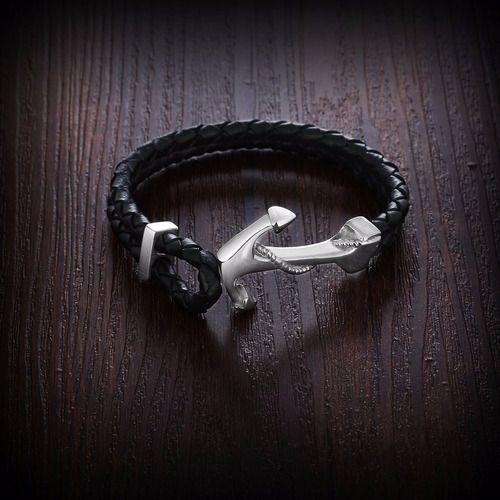 Pulsera De Caballero De Cuero Ancla  Elegante Y Juvenil 55-3