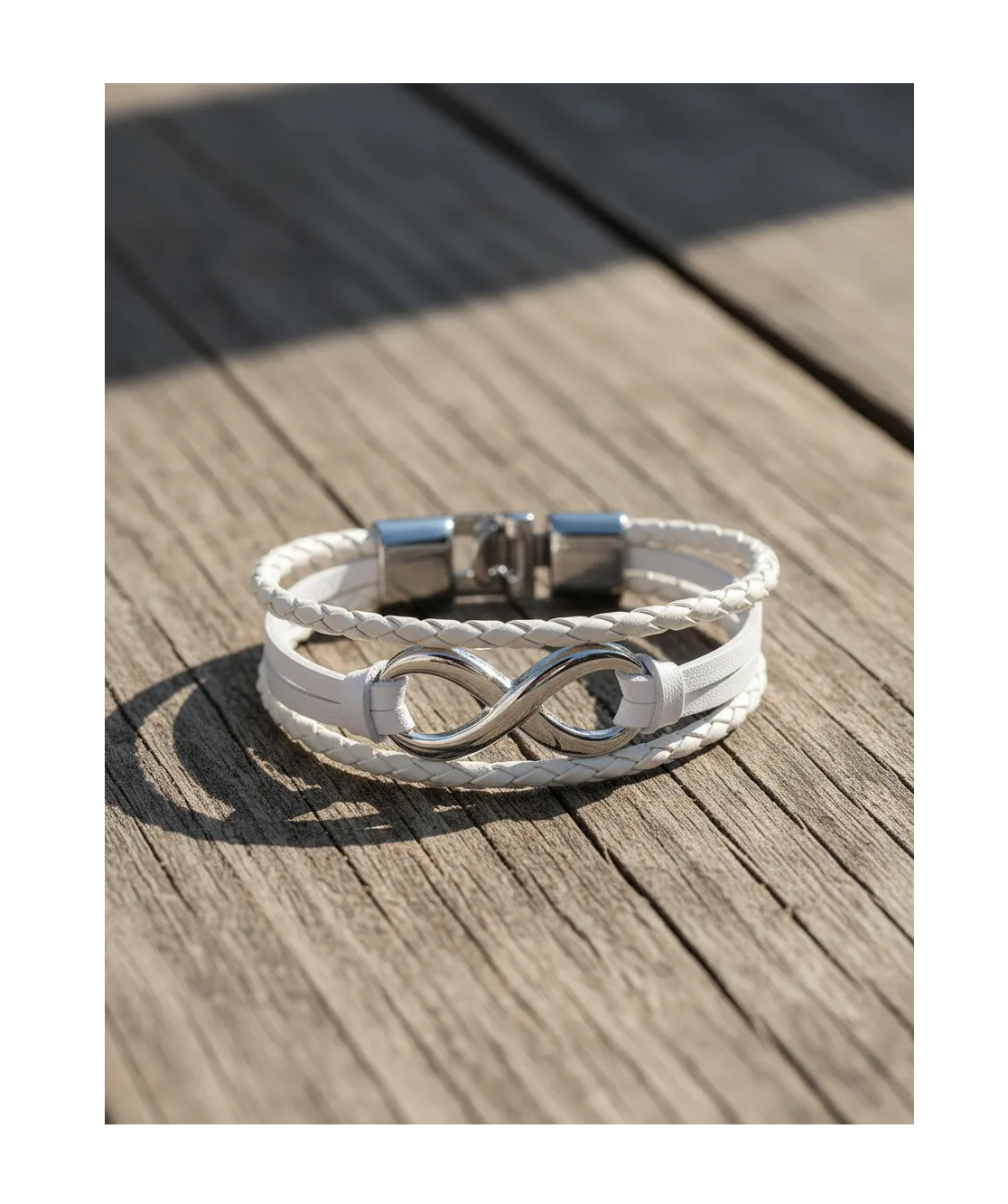 Pulsera Cuero Infinito Blanca Hombre Mujer Moda-3
