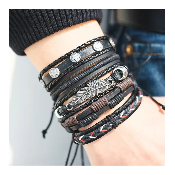 Pulsera De Cuero Hombre Caballeros Ajustable Moda Xxvi-3