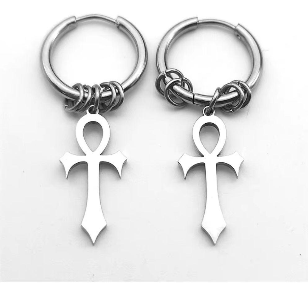 Aros Punk Cruz Egipcia Black Gold Silver Hombre Mujer-4