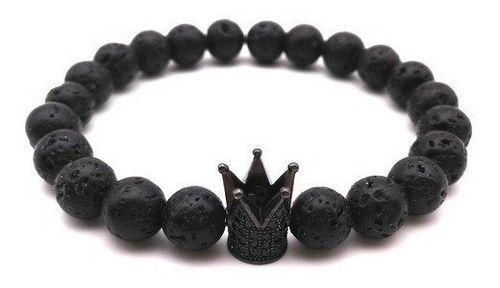 Pulsera De Hombre Y Mujer Corona Piedra Volcanica 1-0