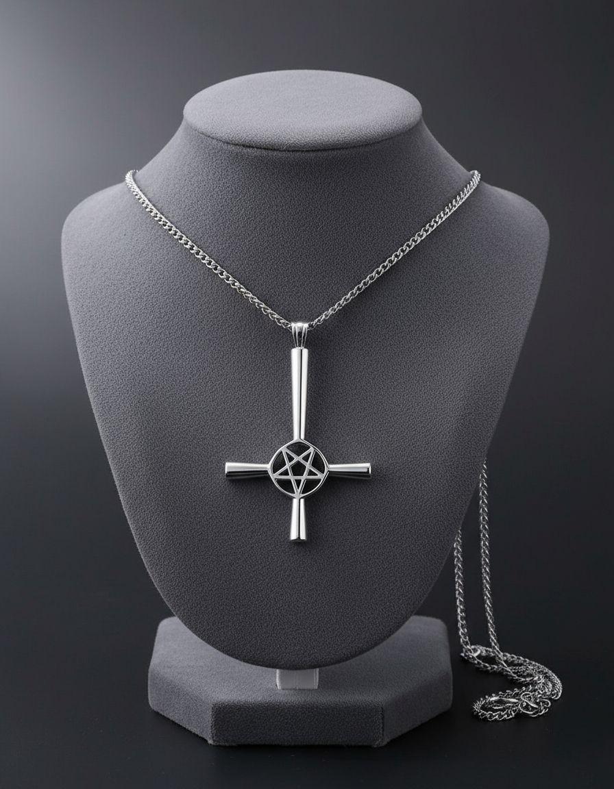 Collar De Cruz Invertida Estrella Hombre Mujer-3