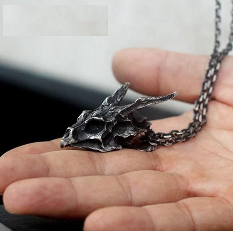 Collar Acero Calavera Dragon Hombre Caballeros Moda 2022 X-4