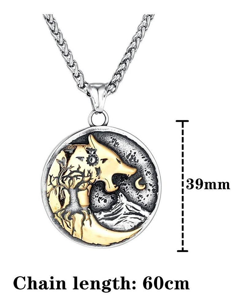 Collar Vikingo Titanio Lobo Nordico Silver Luna-2