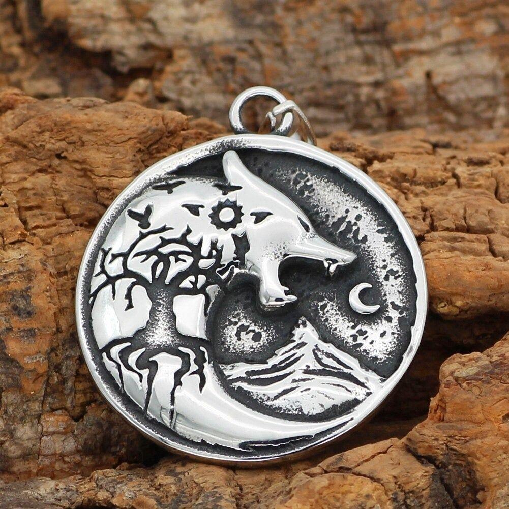 Collar Vikingo Titanio Lobo Nordico Silver Luna-3