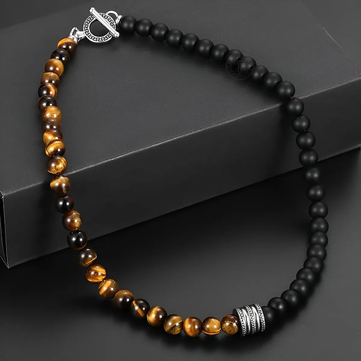 Collar Piedra Onix Y Ojo De Tigre Hombre Mujer Moda-3