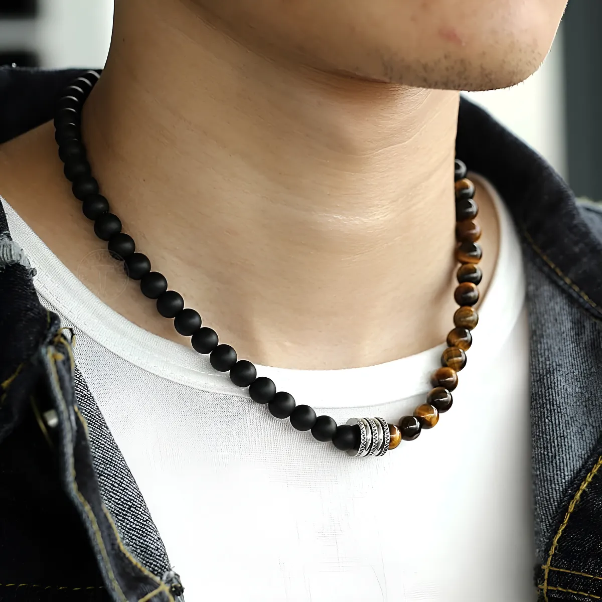 Collar Piedra Onix Y Ojo De Tigre Hombre Mujer Moda-4
