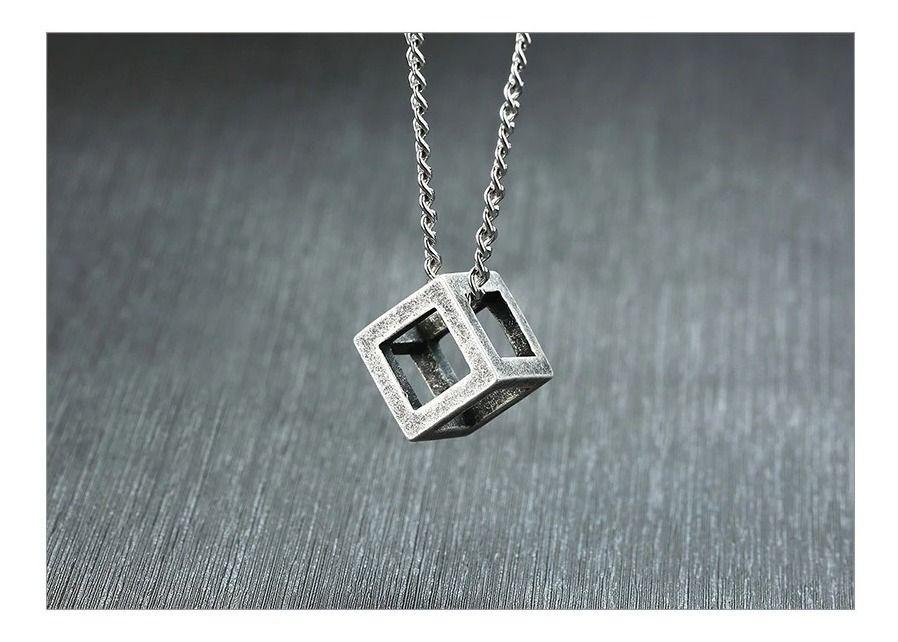 Collar De Cubo Titanio Silver Hombre Mujer Moda 2020-2