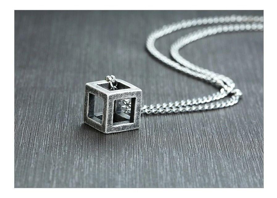 Collar De Cubo Titanio Silver Hombre Mujer Moda 2020-3