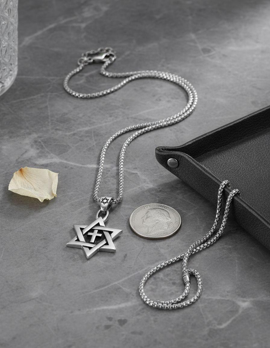 Collar Estrella De David Cruz Titanio Hombre Moda-5