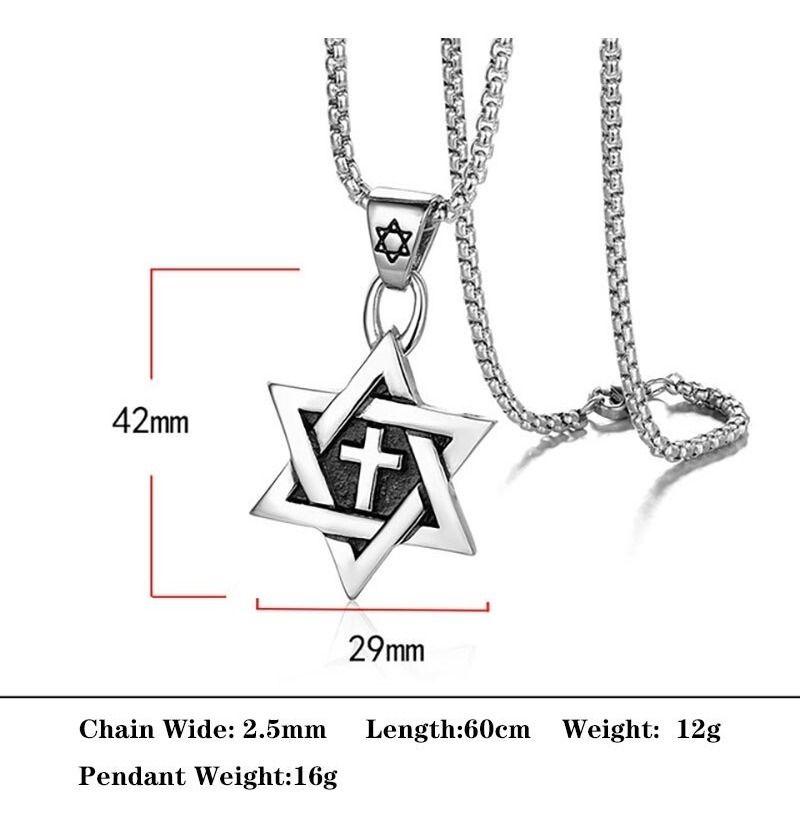 Collar Estrella De David Cruz Titanio Hombre Moda-6