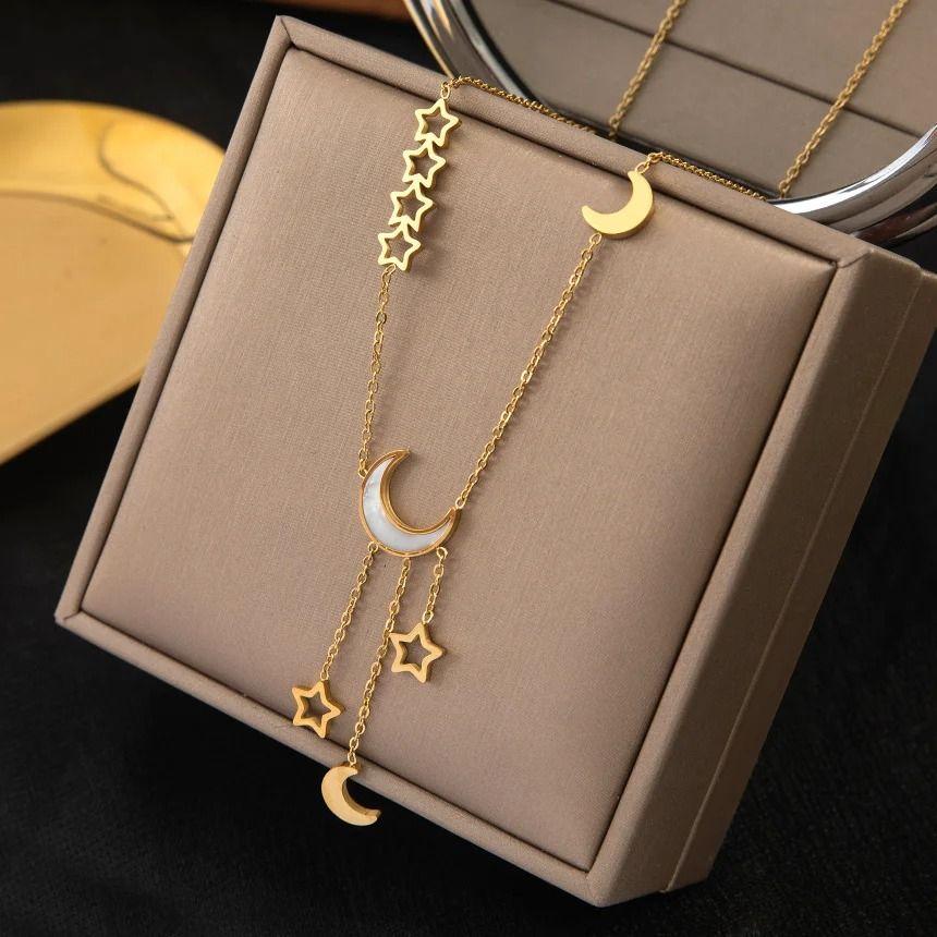 Collar Luna Estrellas Para Damas Parejas Moda 2025-3