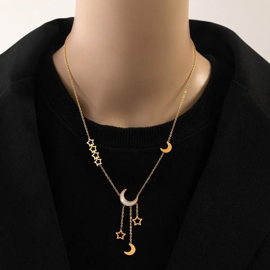 Collar Luna Estrellas Para Damas Parejas Moda 2025-5