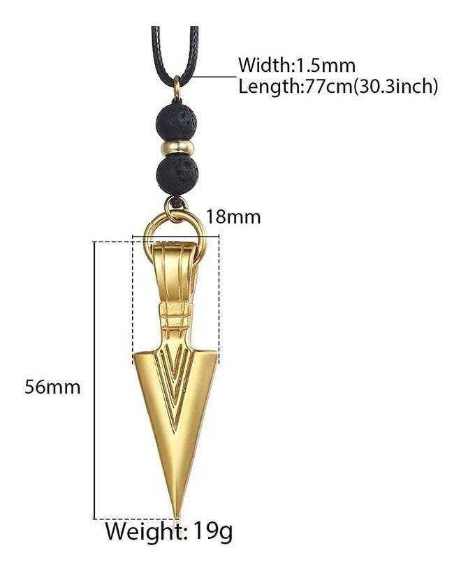 Collar Flecha Gold Vikinga Nordica Piedra Volcanica Hombre-2