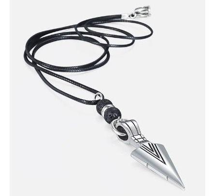 Collar Flecha Gold Vikinga Nordica Piedra Volcanica Hombre-3