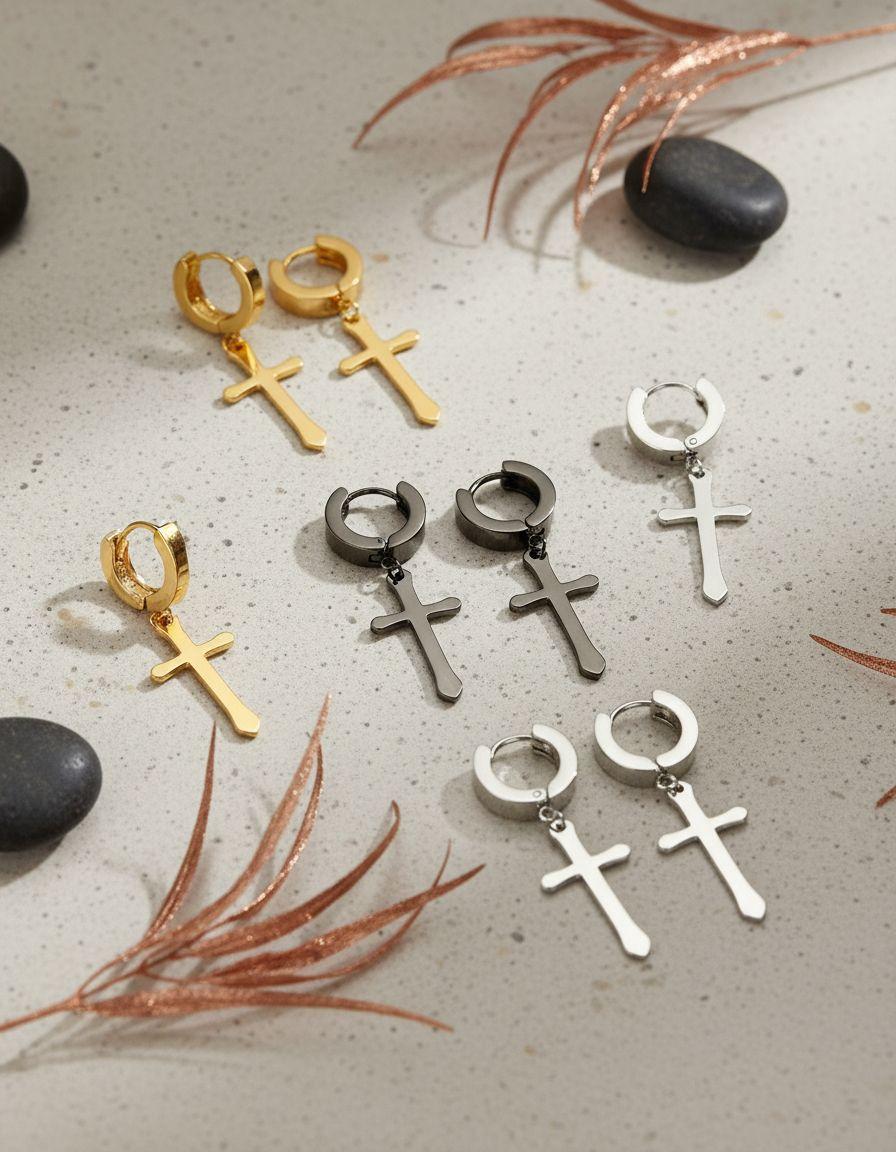 Aros Punk Cruz Black Space Hombre Mujer Moda M1-2