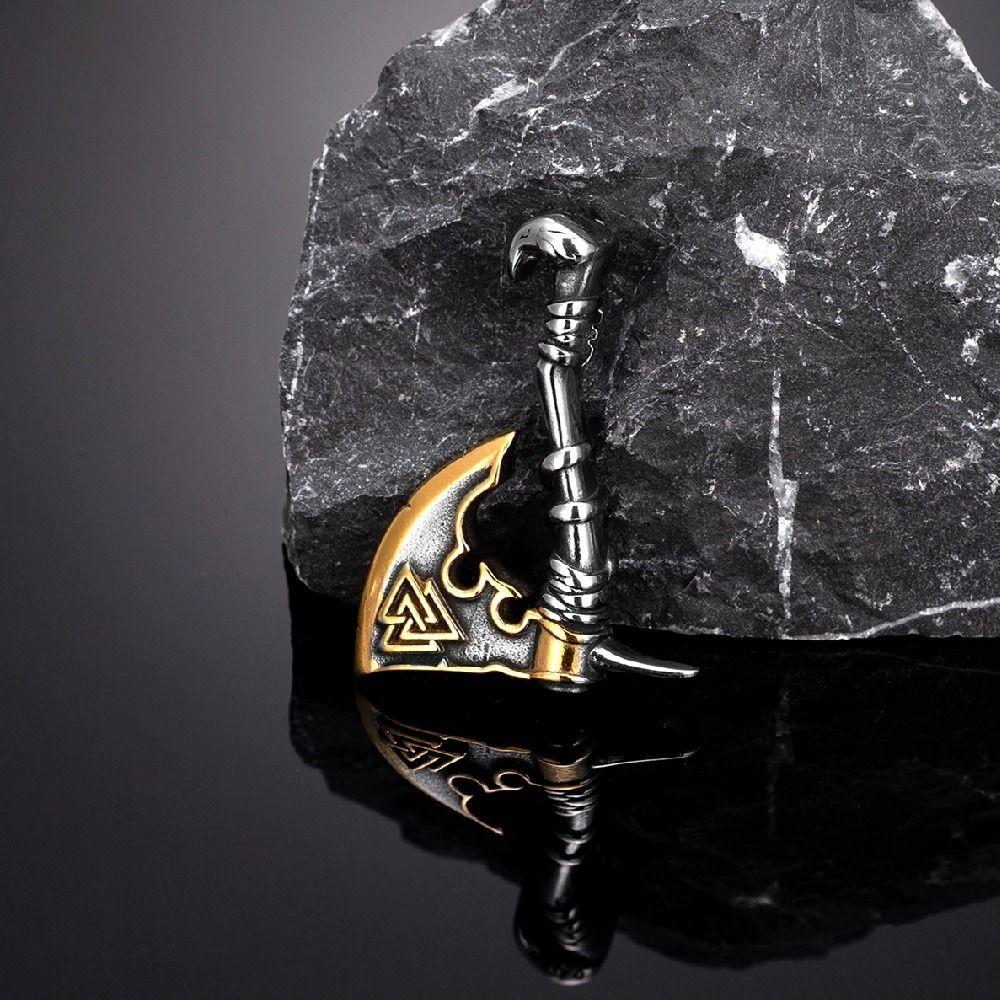 Collar Vikingo Titanio Hacha Nordica Silver Gold-3