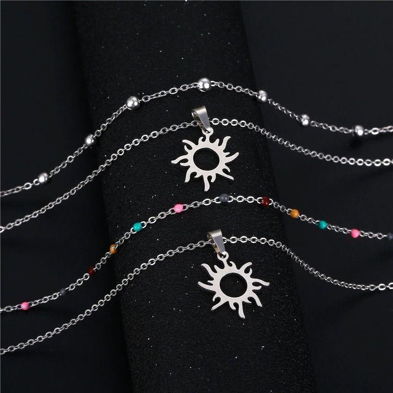 Collar Doble Y Sol Para Damas Mujer-2