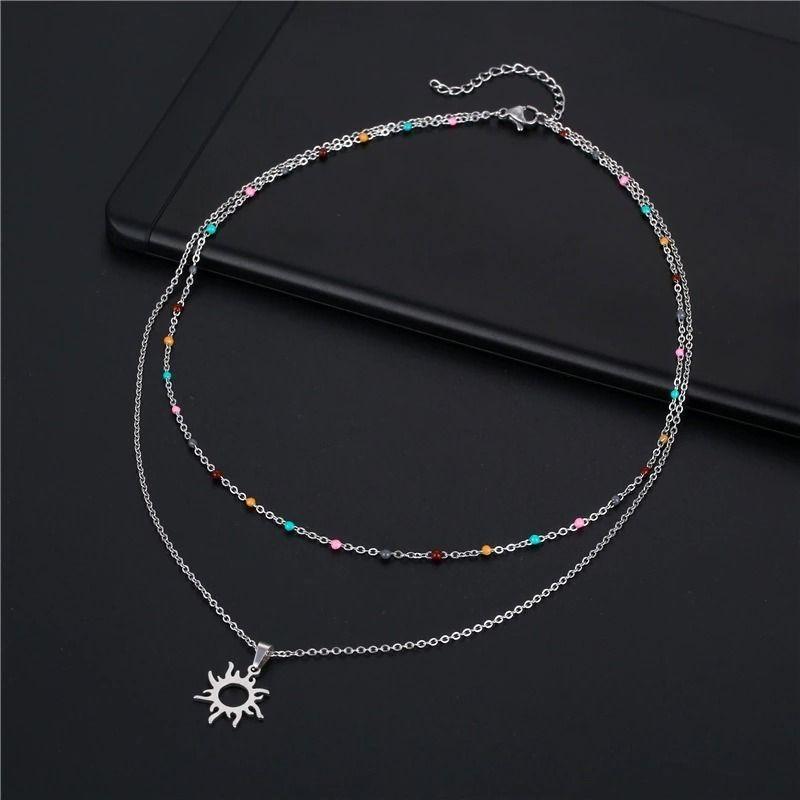 Collar Doble Y Sol Para Damas Mujer-3