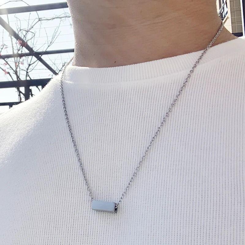 Collar Rectángulo Cubo Silver Space Hombre Mujer Moda M-2