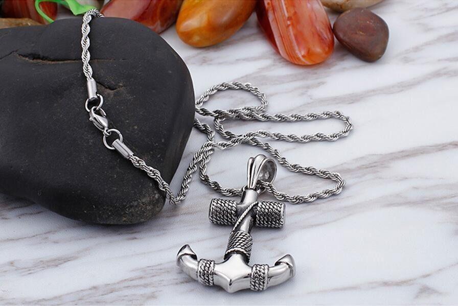 Collar Ancla Silver Titanio Hombre Man Moda Masculina-2