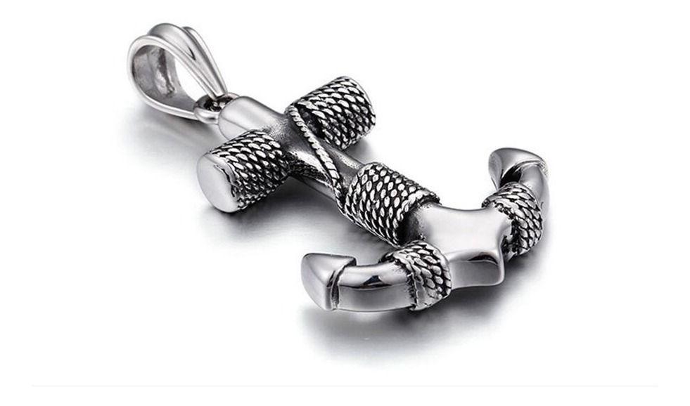 Collar Ancla Silver Titanio Hombre Man Moda Masculina-3