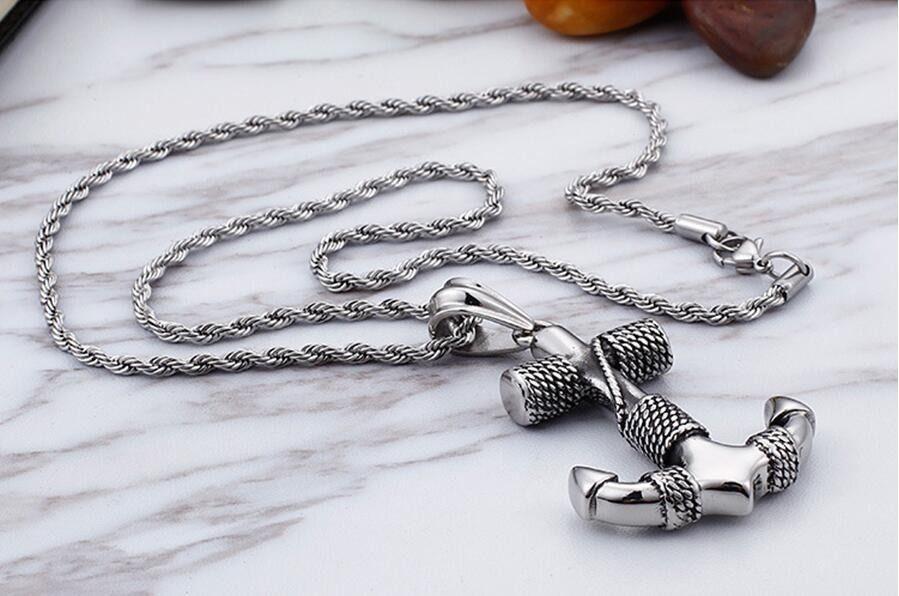 Collar Ancla Silver Titanio Hombre Man Moda Masculina-4