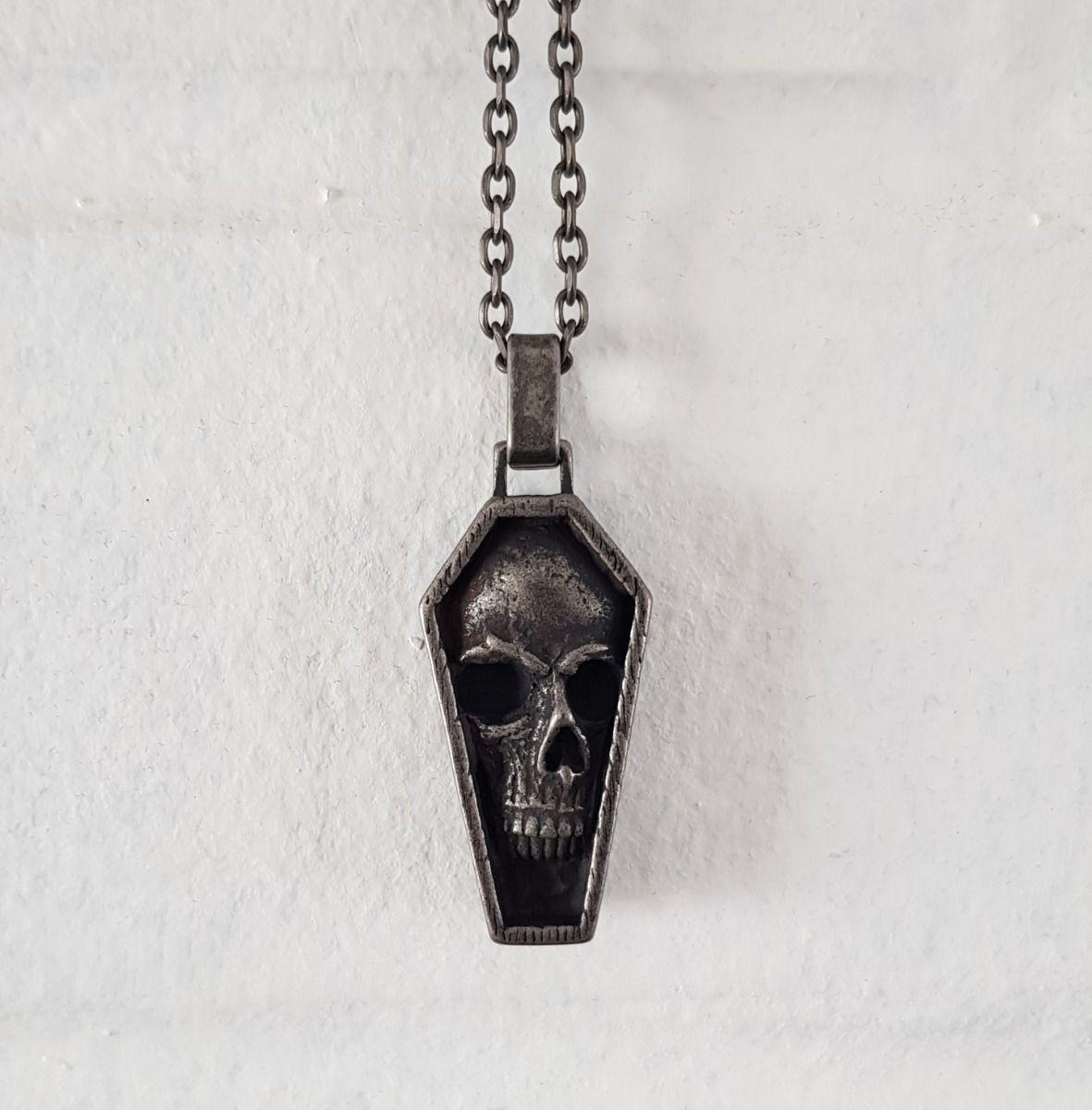Collar Acero Calavera Ataúd Hombre Caballeros Moda-2