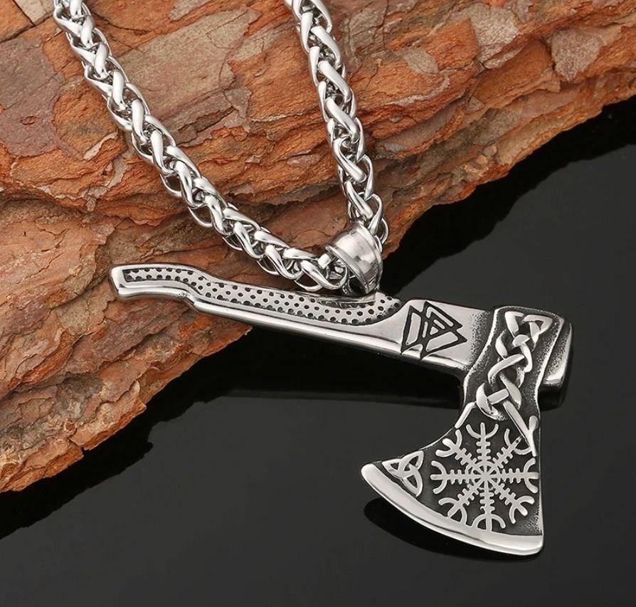 Collar Hacha Vikinga Hombre Mujer Moda Vegvisir-2