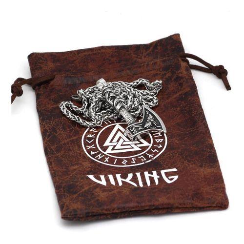 Collar Vikingo Lobo Nordico Cuervo Titanio Moda Vikinga-4