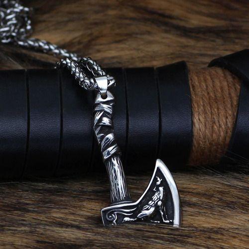 Collar Vikingo Lobo Nordico Cuervo Titanio Moda Vikinga-5